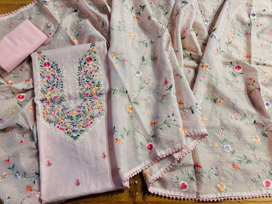 Oyster Pink colour kota doria unstitched suit