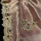 ROSE GOLD COLOR TISSUE SAREE EMBELLISHED WITH CUTDANA, SEQUINS & PEARLS WORK PAIRED WITH CONTRAST BLOUSE