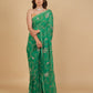 EMERALD GREEN PURE PLATINUM CHIFFON SAREE WITH SEQUINS JAAL HAND EMBROIDERY PAIRED WITH CREPE BLOUSE WITH EMBROIDERED SLEEVES