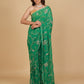 EMERALD GREEN PURE PLATINUM CHIFFON SAREE WITH SEQUINS JAAL HAND EMBROIDERY PAIRED WITH CREPE BLOUSE WITH EMBROIDERED SLEEVES