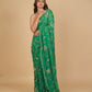 EMERALD GREEN PURE PLATINUM CHIFFON SAREE WITH SEQUINS JAAL HAND EMBROIDERY PAIRED WITH CREPE BLOUSE WITH EMBROIDERED SLEEVES