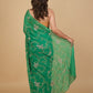 EMERALD GREEN PURE PLATINUM CHIFFON SAREE WITH SEQUINS JAAL HAND EMBROIDERY PAIRED WITH CREPE BLOUSE WITH EMBROIDERED SLEEVES