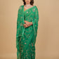 EMERALD GREEN PURE PLATINUM CHIFFON SAREE WITH SEQUINS JAAL HAND EMBROIDERY PAIRED WITH CREPE BLOUSE WITH EMBROIDERED SLEEVES