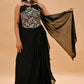BLACK FLORAL EMBROIDERED BLOUSE & DRAPED SKIRT SET
