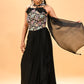 BLACK FLORAL EMBROIDERED BLOUSE & DRAPED SKIRT SET