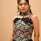 BLACK FLORAL EMBROIDERED BLOUSE & DRAPED SKIRT SET