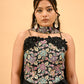 BLACK FLORAL EMBROIDERED BLOUSE & DRAPED SKIRT SET
