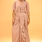 MAUVE CAPE BLOUSE & DRAPED SATIN SKIRT SET WITH PIPE BEAD EMBELLISHMENTS