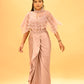 MAUVE CAPE BLOUSE & DRAPED SATIN SKIRT SET WITH PIPE BEAD EMBELLISHMENTS