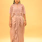 MAUVE CAPE BLOUSE & DRAPED SATIN SKIRT SET WITH PIPE BEAD EMBELLISHMENTS
