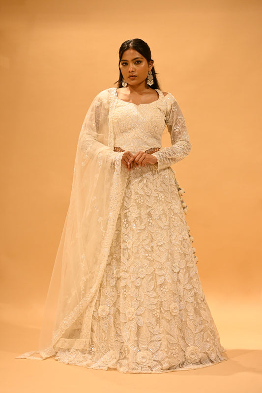 IVORY EMBROIDERED LEHENGA SET WITH SEQUINS & BEADWORK