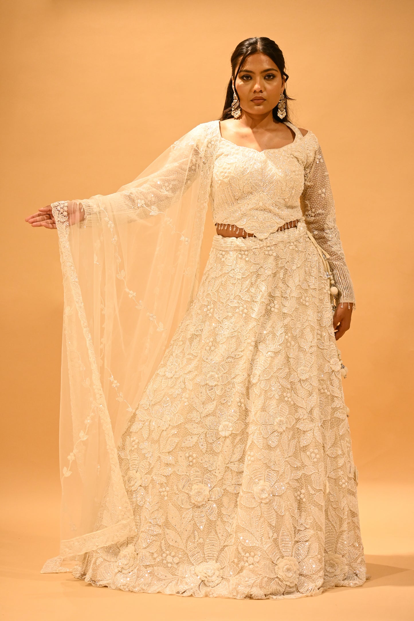IVORY EMBROIDERED LEHENGA SET WITH SEQUINS & BEADWORK