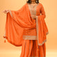 ORANGE EMBROIDERED STRAIGHT KURTA SHARARA SET WITH TASSELED DUPATTA