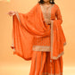 ORANGE EMBROIDERED STRAIGHT KURTA SHARARA SET WITH TASSELED DUPATTA