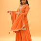 ORANGE EMBROIDERED STRAIGHT KURTA SHARARA SET WITH TASSELED DUPATTA