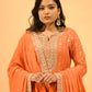 ORANGE EMBROIDERED STRAIGHT KURTA SHARARA SET WITH TASSELED DUPATTA