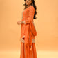 ORANGE EMBROIDERED STRAIGHT KURTA SHARARA SET WITH TASSELED DUPATTA