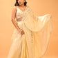 CHAMPAGNE GOLD CONTEMPORARY SAREE FEATURING EMBROIDERED BLOUSE, PALLA & FRINGE HIGHLIGHTS