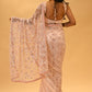 BLUSH PINK FLORAL EMBROIDERED NET SAREE
