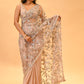 DUSTY ROSE BEIGE COLOUR FLORAL EMBROIDERED NET SAREE