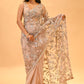 DUSTY ROSE BEIGE COLOUR FLORAL EMBROIDERED NET SAREE