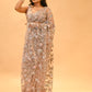 DUSTY ROSE BEIGE COLOUR FLORAL EMBROIDERED NET SAREE