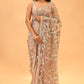 DUSTY ROSE BEIGE COLOUR FLORAL EMBROIDERED NET SAREE