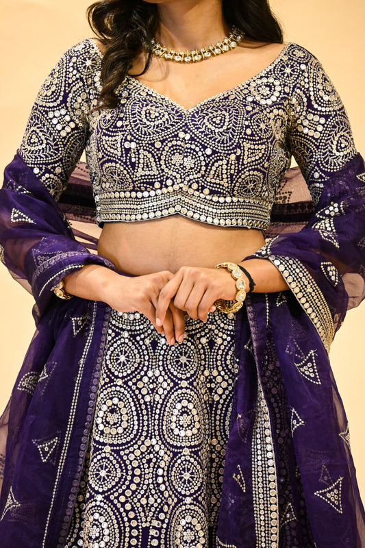 ROYAL PURPLE EMBELLISHED LEHENGA & BLOUSE WITH MATCHING DUPATTA