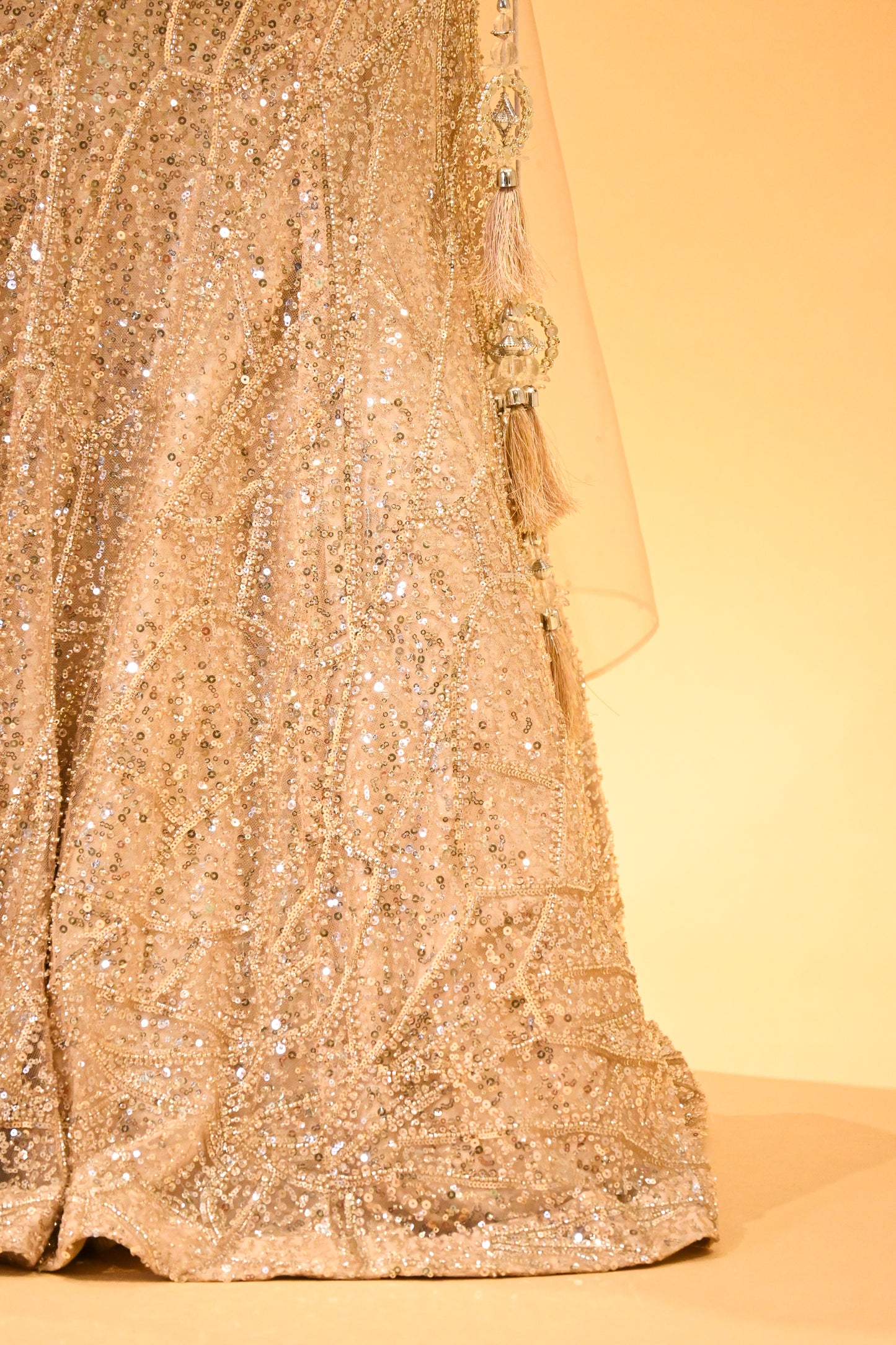 CHAMPAGNE GOLD SEQUIN EMBELLISHED LEHENGA SET