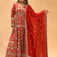 VERMILION RED EMBROIDERED ANARKALI WITH DUPATTA