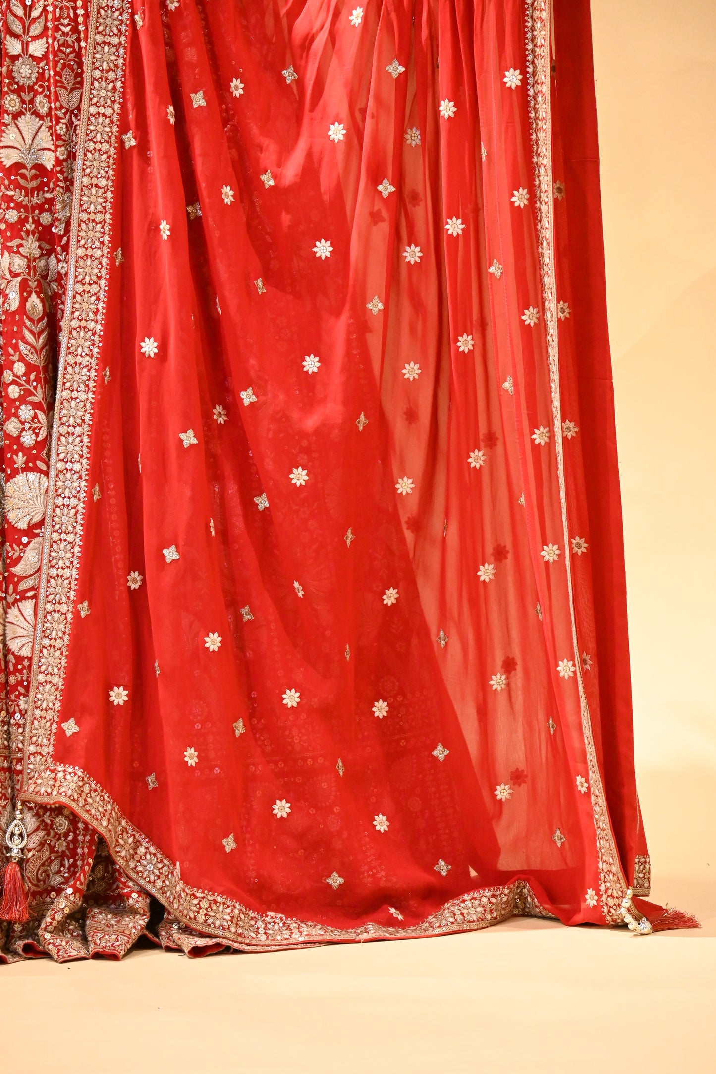 VERMILION RED EMBROIDERED ANARKALI WITH DUPATTA
