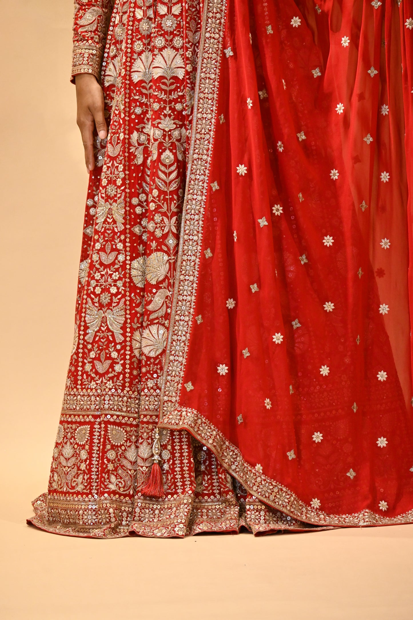 VERMILION RED EMBROIDERED ANARKALI WITH DUPATTA