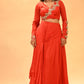 SCARLET RED DRAPED SKIRT SET WITH EMBROIDERED BLOUSE ( DELIVERY IN 30 DAYS )