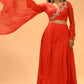 SCARLET RED DRAPED SKIRT SET WITH EMBROIDERED BLOUSE ( DELIVERY IN 30 DAYS )