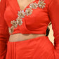 SCARLET RED DRAPED SKIRT SET WITH EMBROIDERED BLOUSE ( DELIVERY IN 30 DAYS )