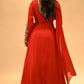 SCARLET RED DRAPED SKIRT SET WITH EMBROIDERED BLOUSE ( DELIVERY IN 30 DAYS )