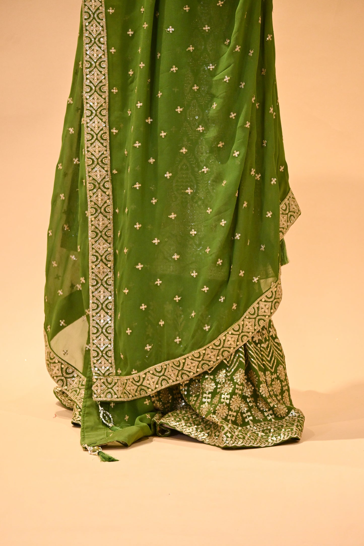 MEHENDI GREEN EMBROIDERED SHARARA SET WITH DUPATTA