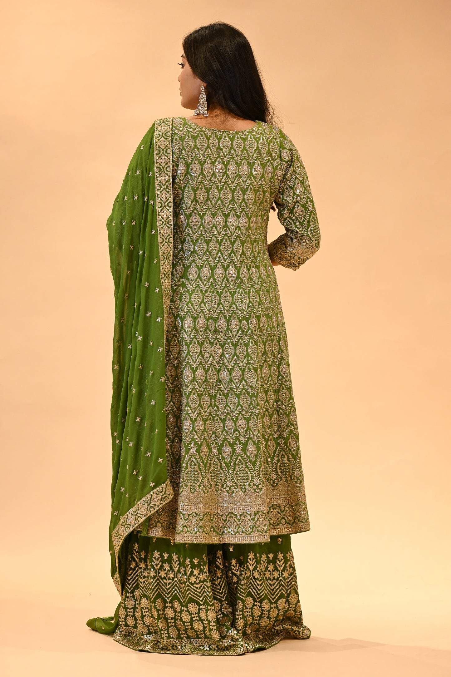 MEHENDI GREEN EMBROIDERED SHARARA SET WITH DUPATTA