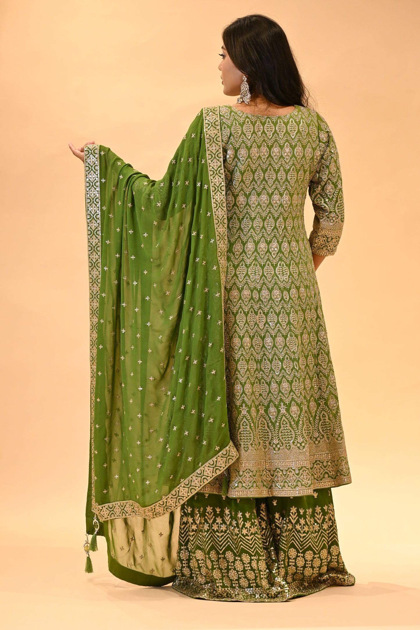 MEHENDI GREEN EMBROIDERED SHARARA SET WITH DUPATTA