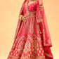 BRIDAL PINK HAND-EMBROIDERED LEHENGA SET WITH DOUBLE DUPATTA & MATCHING POTLI BAG