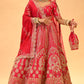 BRIDAL PINK HAND-EMBROIDERED LEHENGA SET WITH DOUBLE DUPATTA & MATCHING POTLI BAG