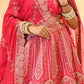 BRIDAL PINK HAND-EMBROIDERED LEHENGA SET WITH DOUBLE DUPATTA & MATCHING POTLI BAG
