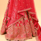 BRIDAL PINK HAND-EMBROIDERED LEHENGA SET WITH DOUBLE DUPATTA & MATCHING POTLI BAG