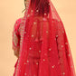 BRIDAL PINK HAND-EMBROIDERED LEHENGA SET WITH DOUBLE DUPATTA & MATCHING POTLI BAG
