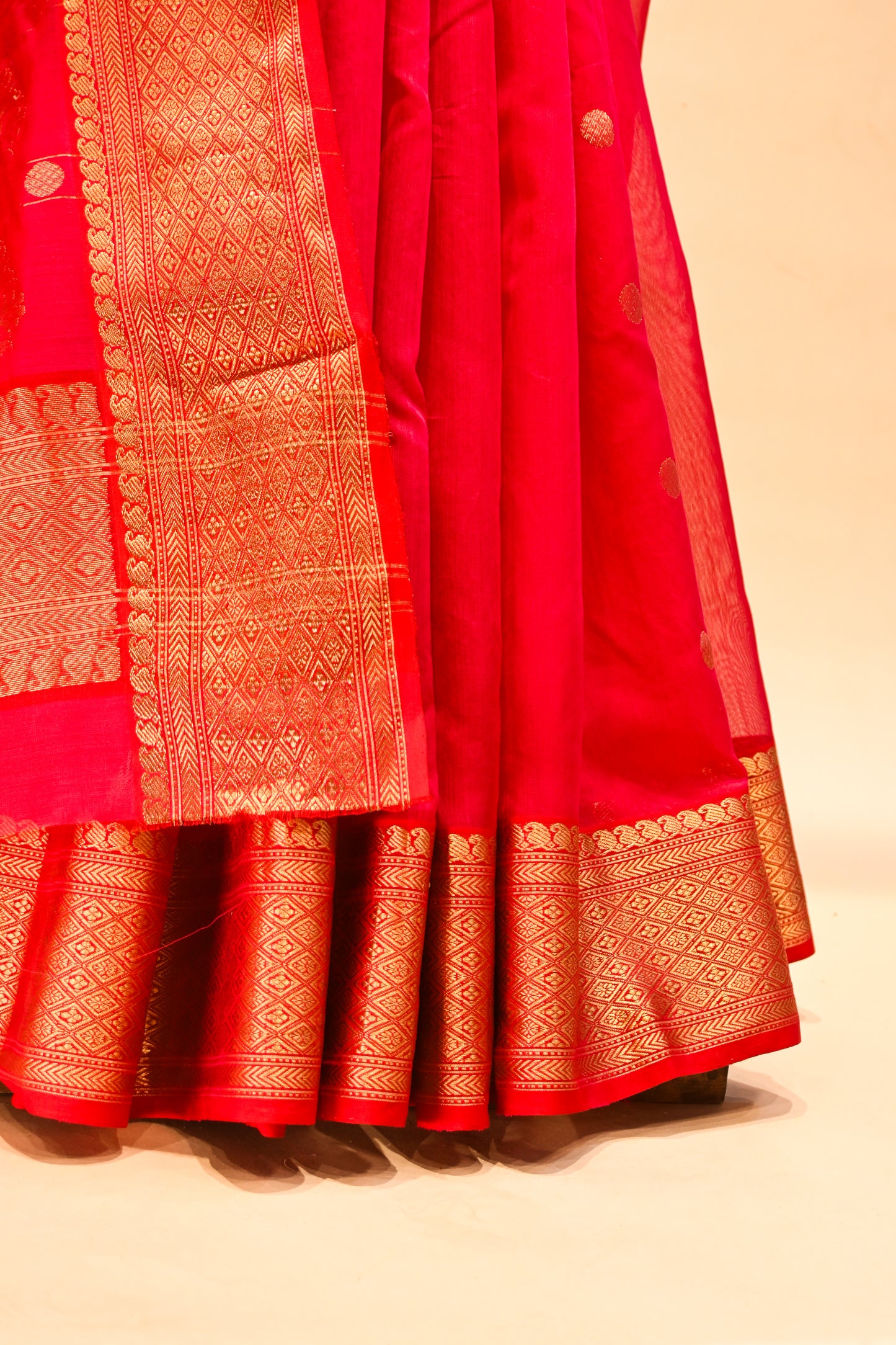 RED CHANDERI HANDWOVEN SILK SAREE