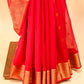 RED CHANDERI HANDWOVEN SILK SAREE