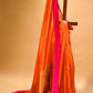 ORANGE CHANDERI HANDWOVEN SILK SAREE WITH CONTRAST PINK BORDER AND ZARI PALLA