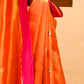 ORANGE CHANDERI HANDWOVEN SILK SAREE WITH CONTRAST PINK BORDER AND ZARI PALLA