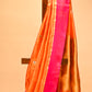 ORANGE CHANDERI HANDWOVEN SILK SAREE WITH CONTRAST PINK BORDER AND ZARI PALLA