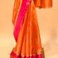 ORANGE CHANDERI HANDWOVEN SILK SAREE WITH CONTRAST PINK BORDER AND ZARI PALLA